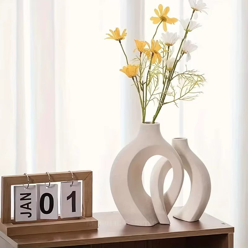 Hollow Nordic Modern Vase Set of 2 for Modern Home Decor,Plastic Imitation Ceramic Hollow Flower Vases for Living Room