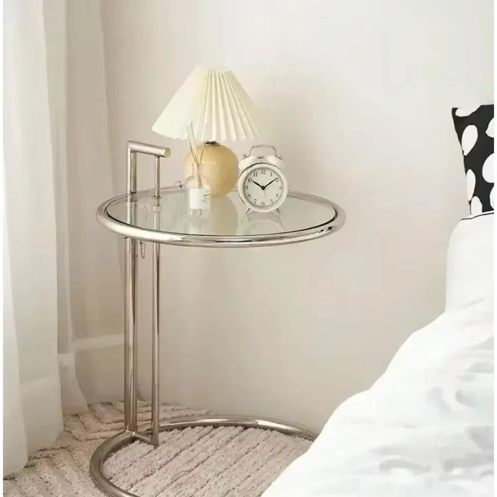 Adjustable C-Shape Glass Coffee Table Nordic Lift Design Stainless Steel Sofa Side End Table Living Room Furniture
