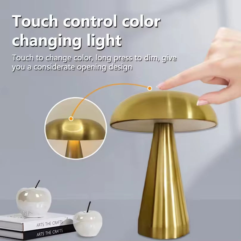 LED Table Lamp Retro Mushroom Touch Sensor Bedside Lamp Rechargeable Reading Lights for Bedroom Restaurant Bar Decor Lighting