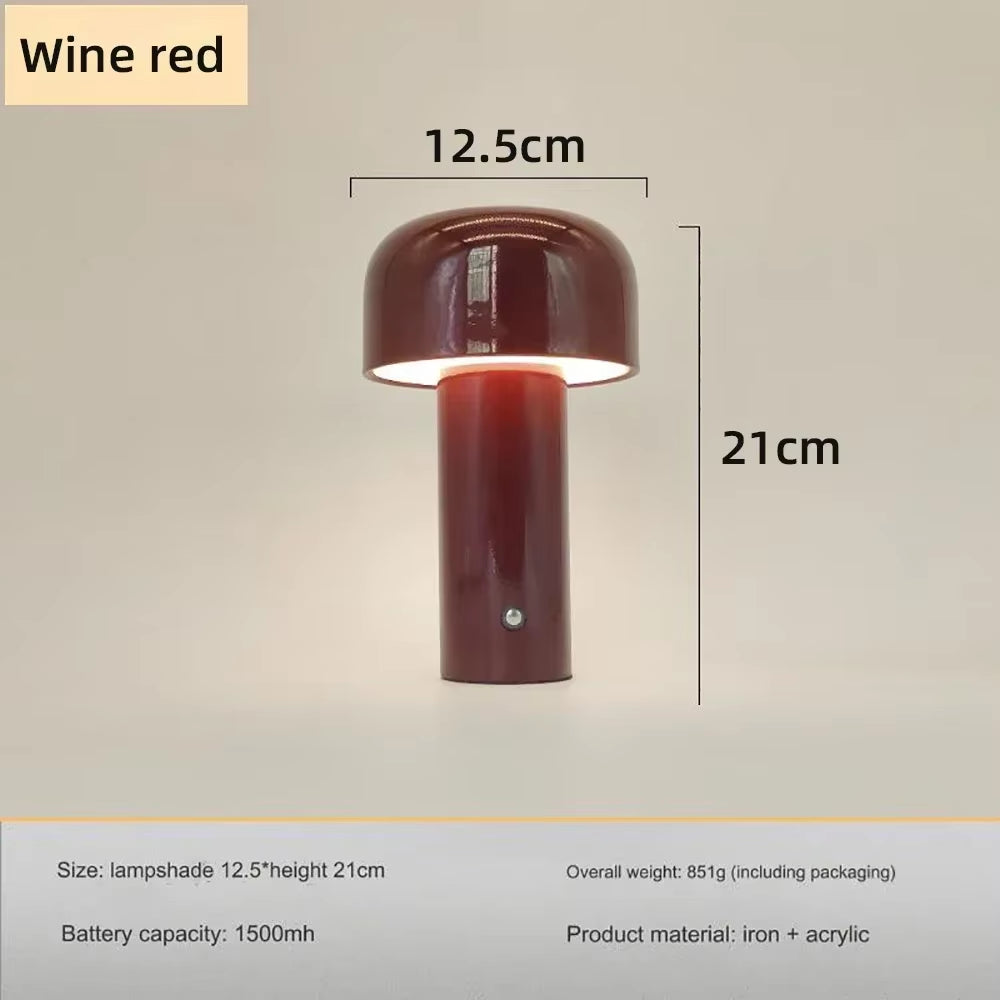 Italian Mushroom Table Lamp Portable Wireless Touch Rechargeable Night Lamp USB Desk Lamp Desktop Decoration Bedroom Night Light