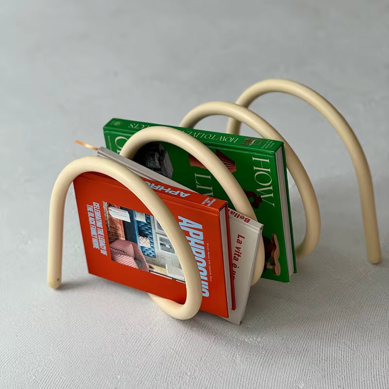 Creative Spring-Loaded Rotating Bookshelf INS Aesthetic Desktop Organizer Metal Office Book Holder Home Magazine Display Rack