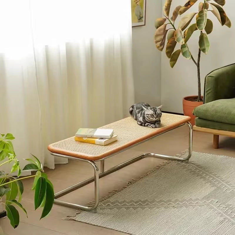 Nordic Rattan Changing Shoe Stool Bedroom Homestay Bed Tail Stool Porch Creative Shoe Bench Versatile Scenes Home Furniture