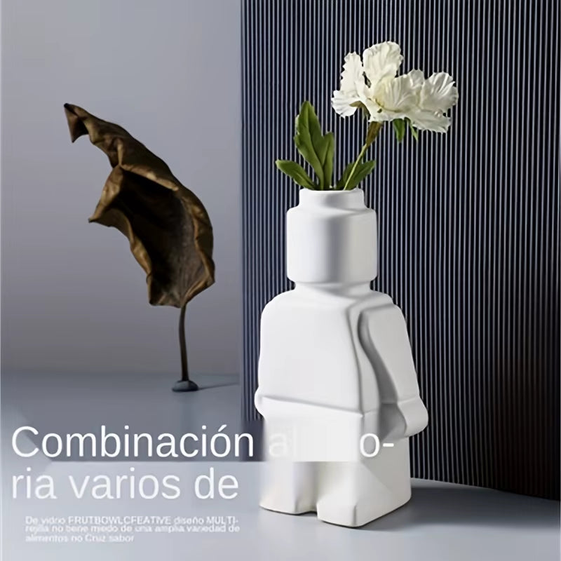 Nordic Style Ceramic Robot Vase Indoor Flower Pot Modern Home Interior Decoration White Goods Decoration Office Desk Decoration