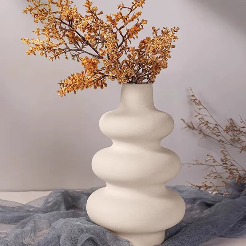 Plastic White Vase Home Living Room TV Cabinet Decorative Ornaments Flower Table Decoration Crafts 21.5*14.5Cm