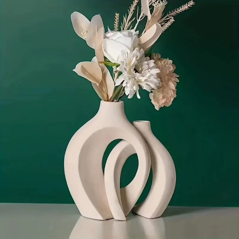 Hollow Nordic Modern Vase Set of 2 for Modern Home Decor,Plastic Imitation Ceramic Hollow Flower Vases for Living Room