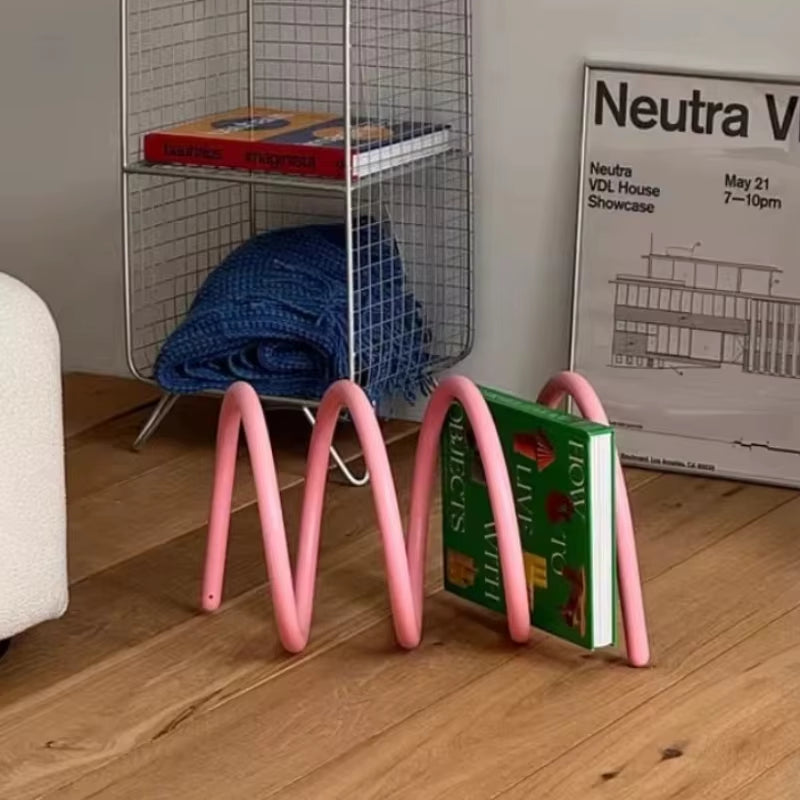 Creative Spring-Loaded Rotating Bookshelf INS Aesthetic Desktop Organizer Metal Office Book Holder Home Magazine Display Rack