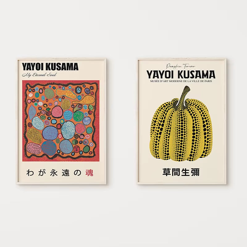 Abstract Yayoi Kusama Pumpkin Canvas Painting Japanese Artist Poster Prints Wall Art Pictures Living Room Home Decor Cuadros