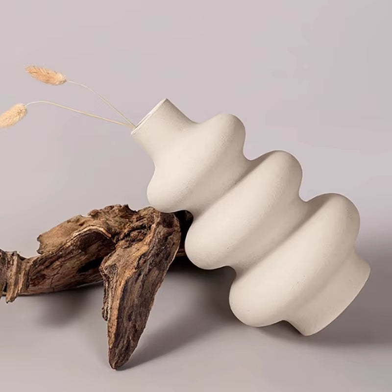 Plastic White Vase Home Living Room TV Cabinet Decorative Ornaments Flower Table Decoration Crafts 21.5*14.5Cm