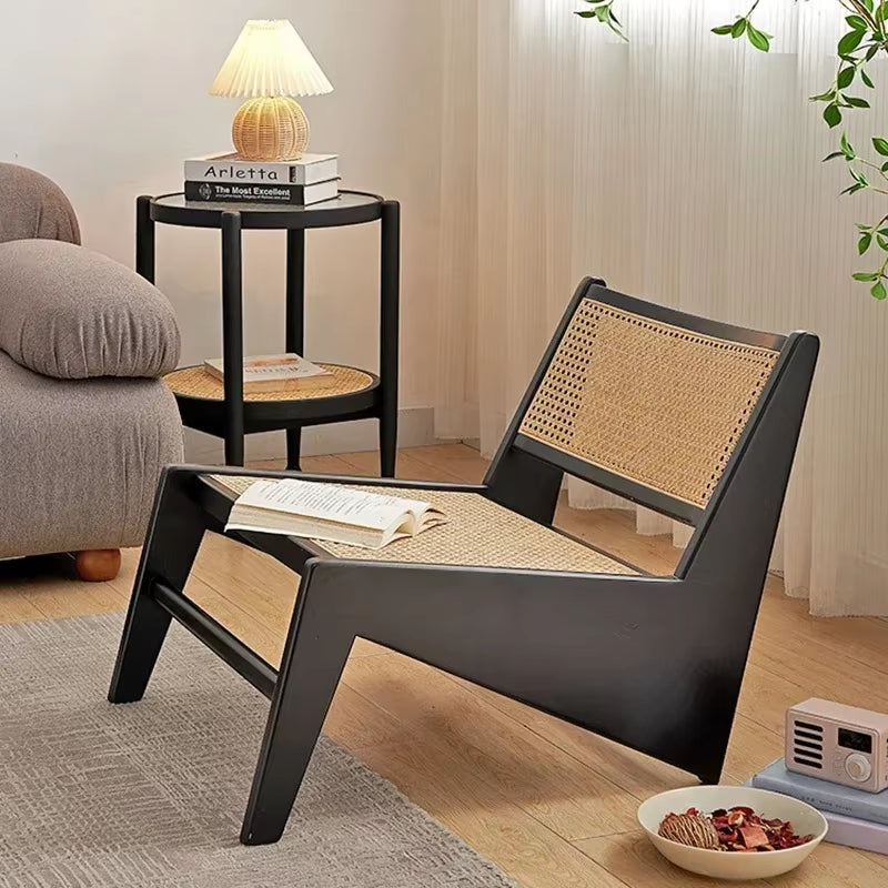 Nordic Solid Wood Lounge Seat Designer Kangaroo Chairs Rattan Woven Recliner Armchair Practical Versatile Living Room Furniture