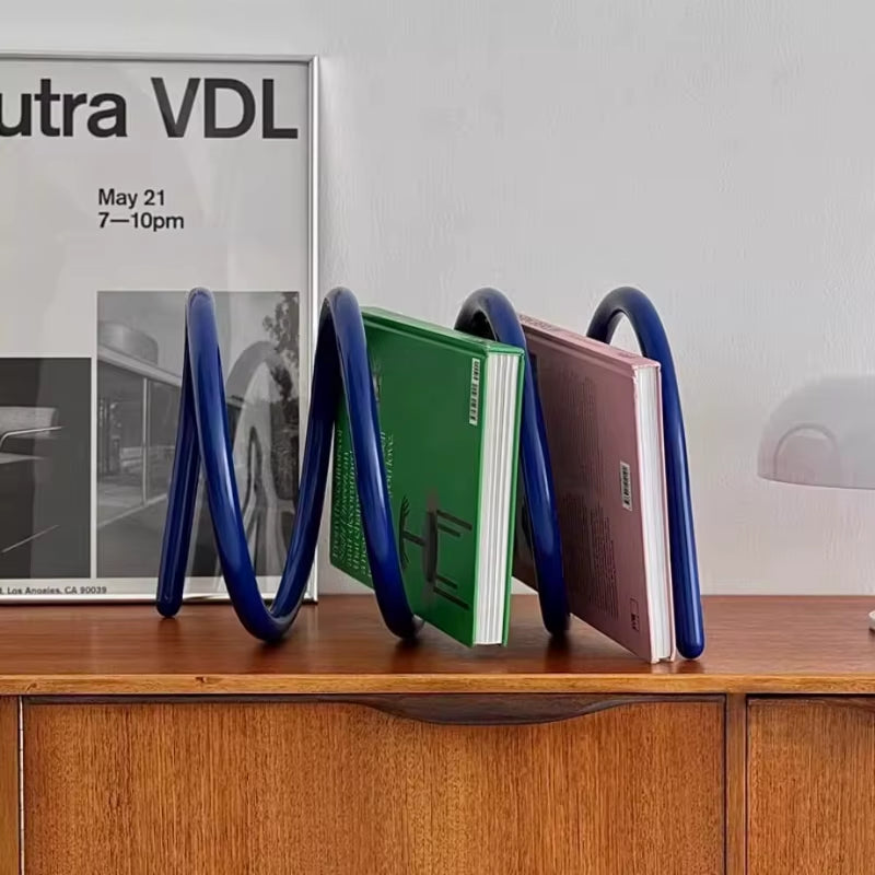 Creative Spring-Loaded Rotating Bookshelf INS Aesthetic Desktop Organizer Metal Office Book Holder Home Magazine Display Rack