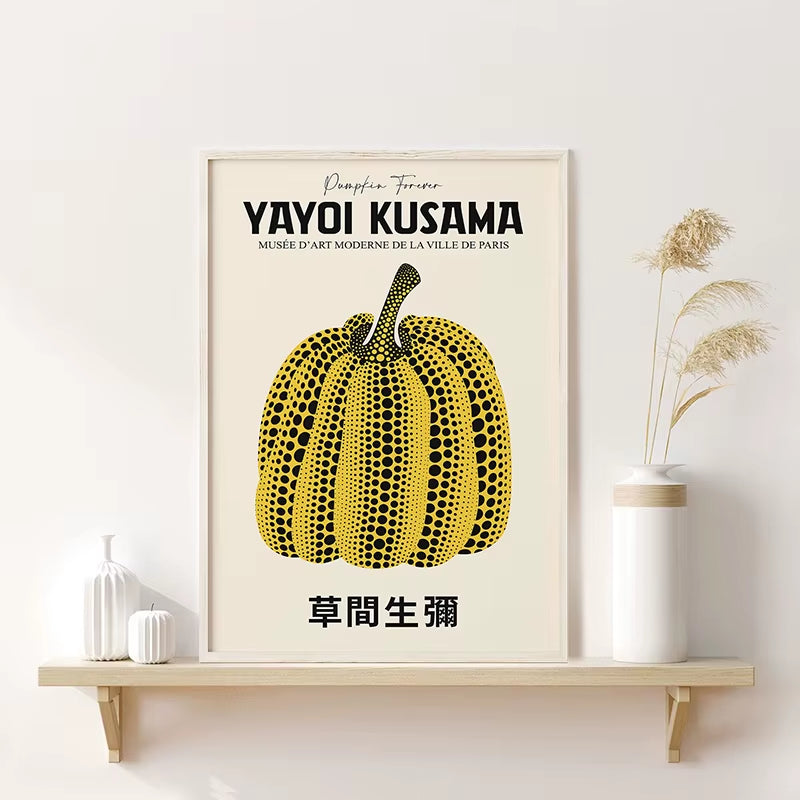 Abstract Yayoi Kusama Pumpkin Canvas Painting Japanese Artist Poster Prints Wall Art Pictures Living Room Home Decor Cuadros