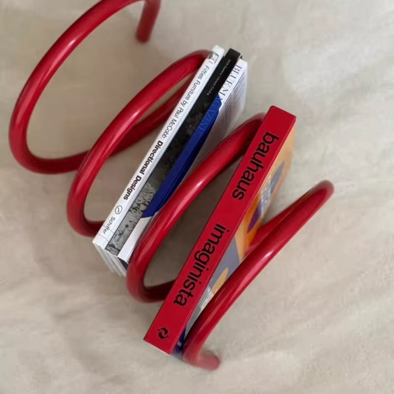 Creative Spring-Loaded Rotating Bookshelf INS Aesthetic Desktop Organizer Metal Office Book Holder Home Magazine Display Rack