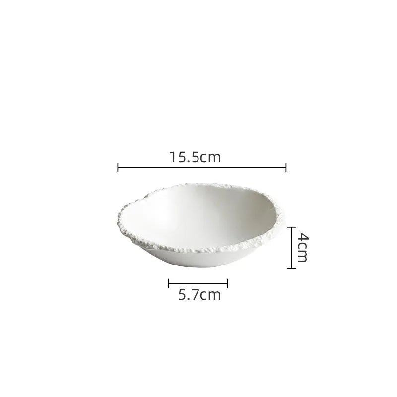 Simple White Ceramic Soup Bowl Kitchen Restaurant Special Tableware Creative Rock Texture Salad Bowl Noodles Bowls Dinner Plate