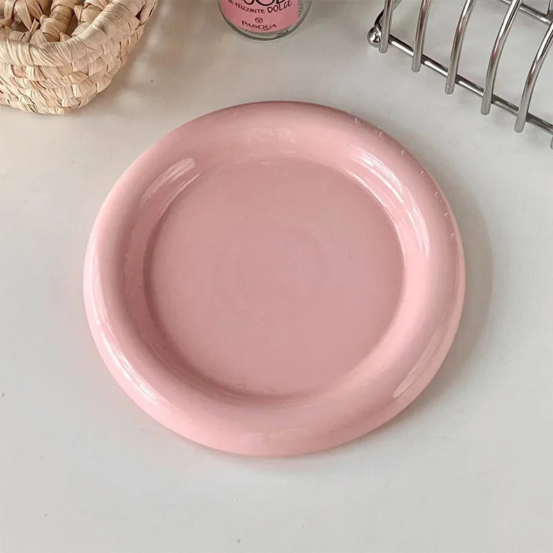 Ins Style round Food Plate Nordic Creative Delicate Thick-Edged Food Plate Breakfast Dessert Plate Steak Pasta Plate Tableware
