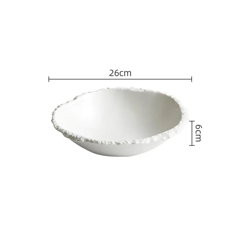 Simple White Ceramic Soup Bowl Kitchen Restaurant Special Tableware Creative Rock Texture Salad Bowl Noodles Bowls Dinner Plate