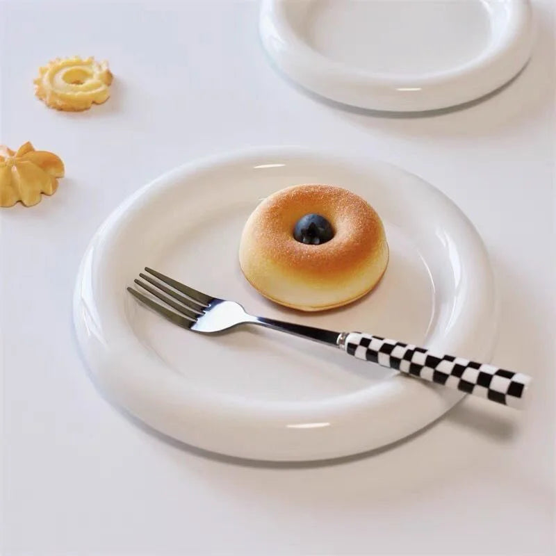 Ins Style round Food Plate Nordic Creative Delicate Thick-Edged Food Plate Breakfast Dessert Plate Steak Pasta Plate Tableware