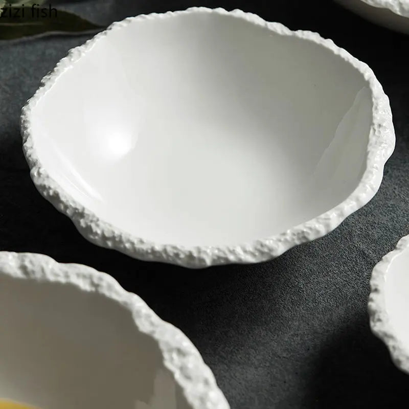 Simple White Ceramic Soup Bowl Kitchen Restaurant Special Tableware Creative Rock Texture Salad Bowl Noodles Bowls Dinner Plate