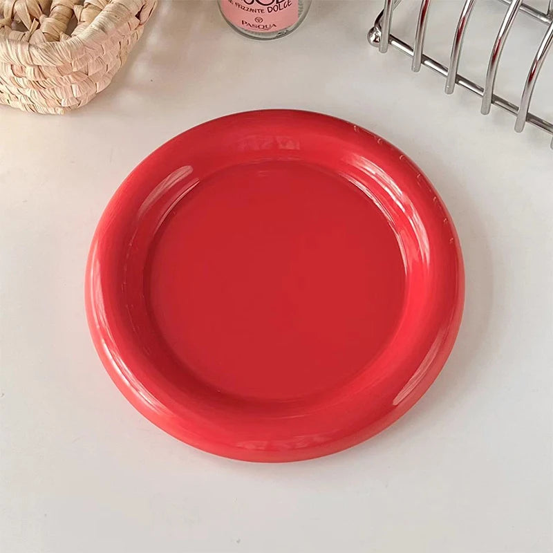 Ins Style round Food Plate Nordic Creative Delicate Thick-Edged Food Plate Breakfast Dessert Plate Steak Pasta Plate Tableware
