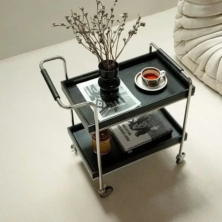Retro Trolley Solid Wood Side Living Room Sofa Removable Coffee Table Storage Rack Dining Cart Bedside Solid Wood Coffee Tabless