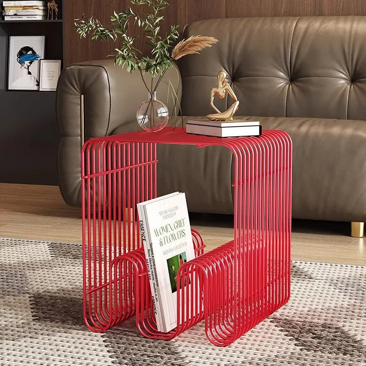 Nordic Metal Coffee Tables with Storage Modern Accent Tables for Sofa Creative Newspaper Display Rack Living Room Coffee Table