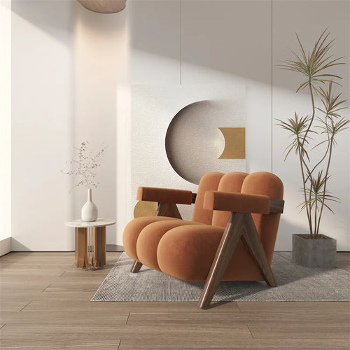 Living Room Chairs Nordic Wood Armchair Modern Single Leisure Back Armchair Fabric Relaxing Sofa Chair Furniture