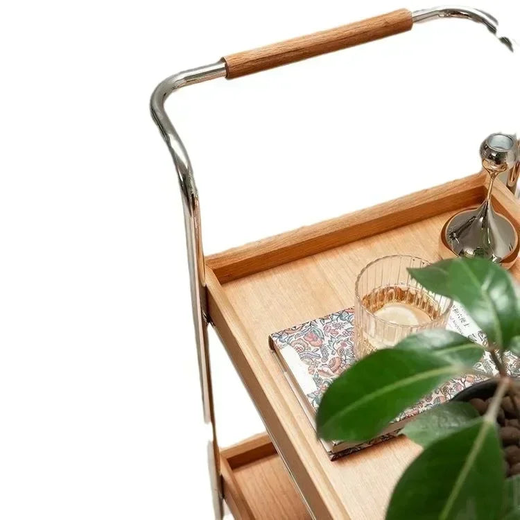 Retro Trolley Solid Wood Side Living Room Sofa Removable Coffee Table Storage Rack Dining Cart Bedside Solid Wood Coffee Tabless