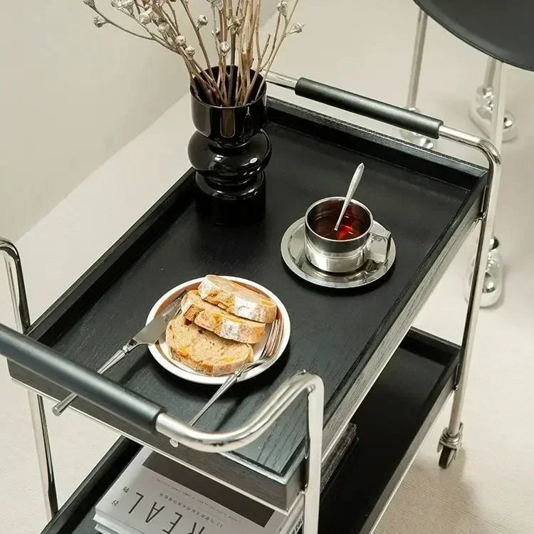 Retro Trolley Solid Wood Side Living Room Sofa Removable Coffee Table Storage Rack Dining Cart Bedside Solid Wood Coffee Tabless