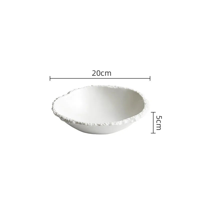 Simple White Ceramic Soup Bowl Kitchen Restaurant Special Tableware Creative Rock Texture Salad Bowl Noodles Bowls Dinner Plate