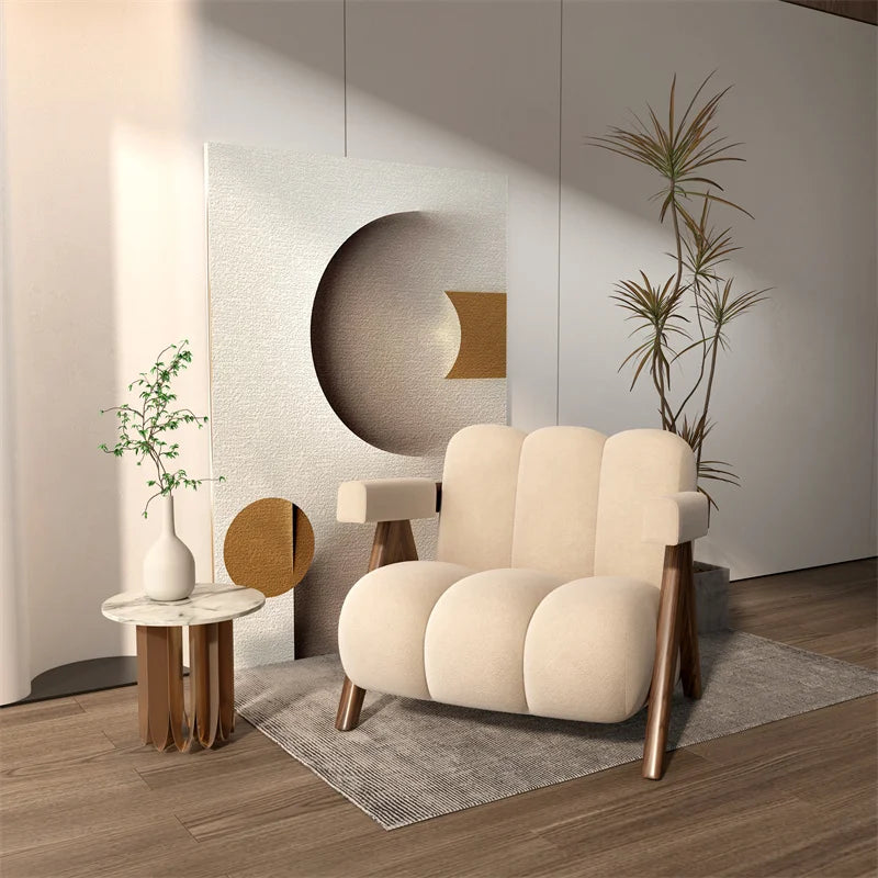 Living Room Chairs Nordic Wood Armchair Modern Single Leisure Back Armchair Fabric Relaxing Sofa Chair Furniture