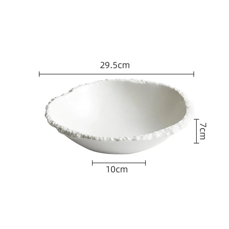 Simple White Ceramic Soup Bowl Kitchen Restaurant Special Tableware Creative Rock Texture Salad Bowl Noodles Bowls Dinner Plate
