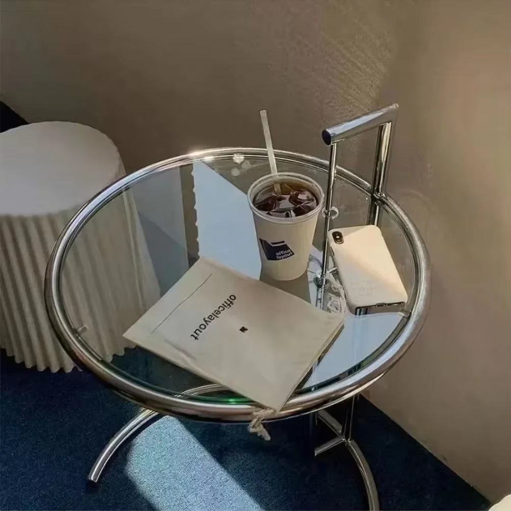 Adjustable C-Shape Glass Coffee Table Nordic Lift Design Stainless Steel Sofa Side End Table Living Room Furniture