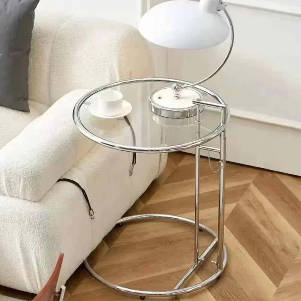 Adjustable C-Shape Glass Coffee Table Nordic Lift Design Stainless Steel Sofa Side End Table Living Room Furniture
