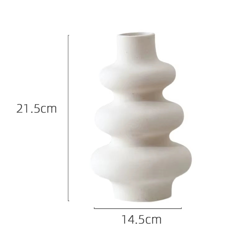 Plastic White Vase Home Living Room TV Cabinet Decorative Ornaments Flower Table Decoration Crafts 21.5*14.5Cm